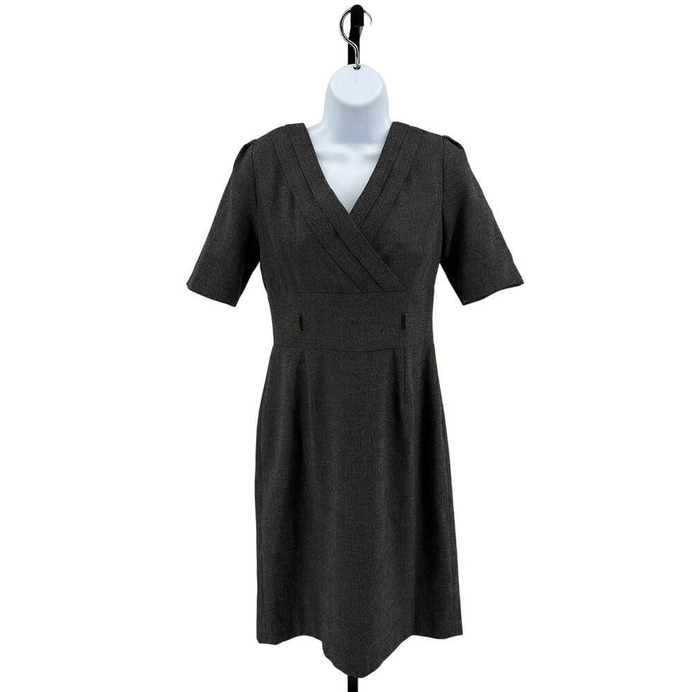 Tahari Arthur S. Levine Dress WMNS SZ 4 Black V-neck Short Sleeve Lined Back Zip